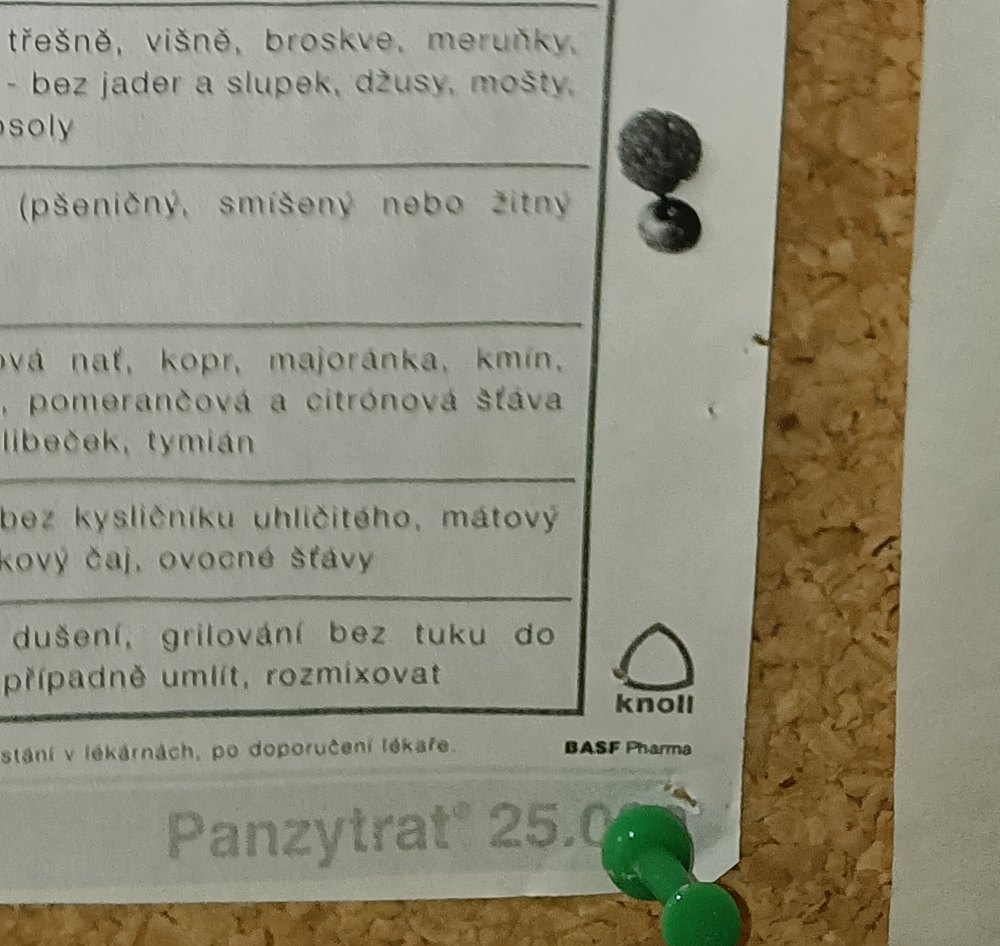 Close-up of knoll and BASF Pharma branding on a hospital pancreatitis diet handout