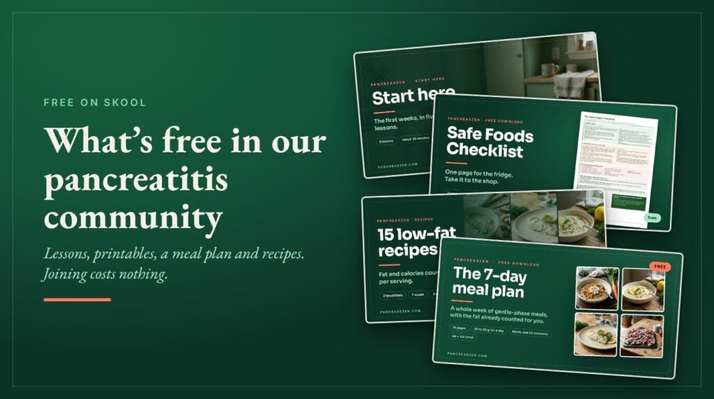 What's free in the PancreasZen pancreatitis community on Skool