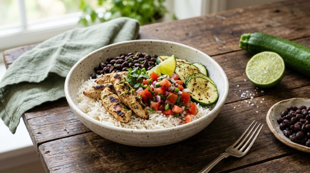 Cumin-lime chicken and black bean bowl