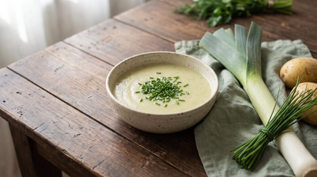 Leek and potato soup, no cream and no butter