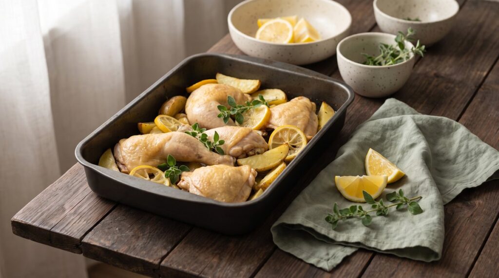 Lemon-oregano baked chicken with potatoes
