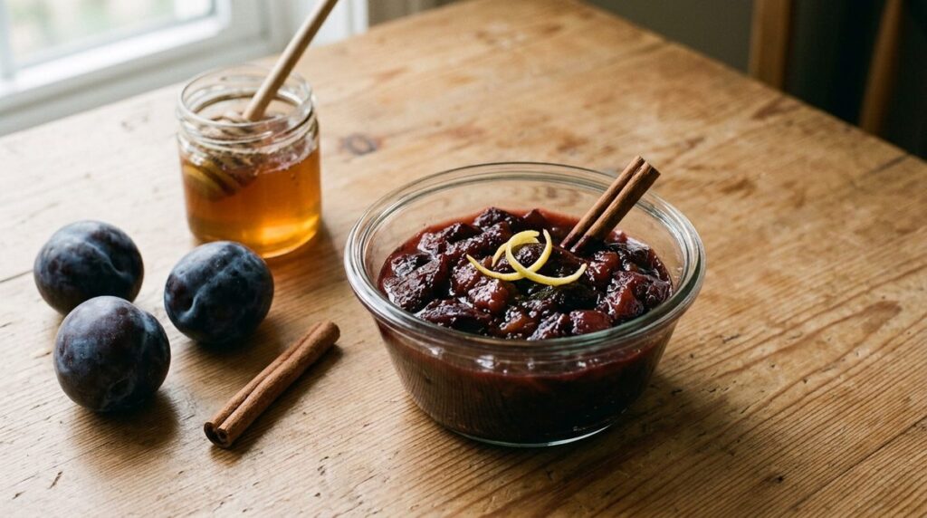 Plum and cinnamon compote