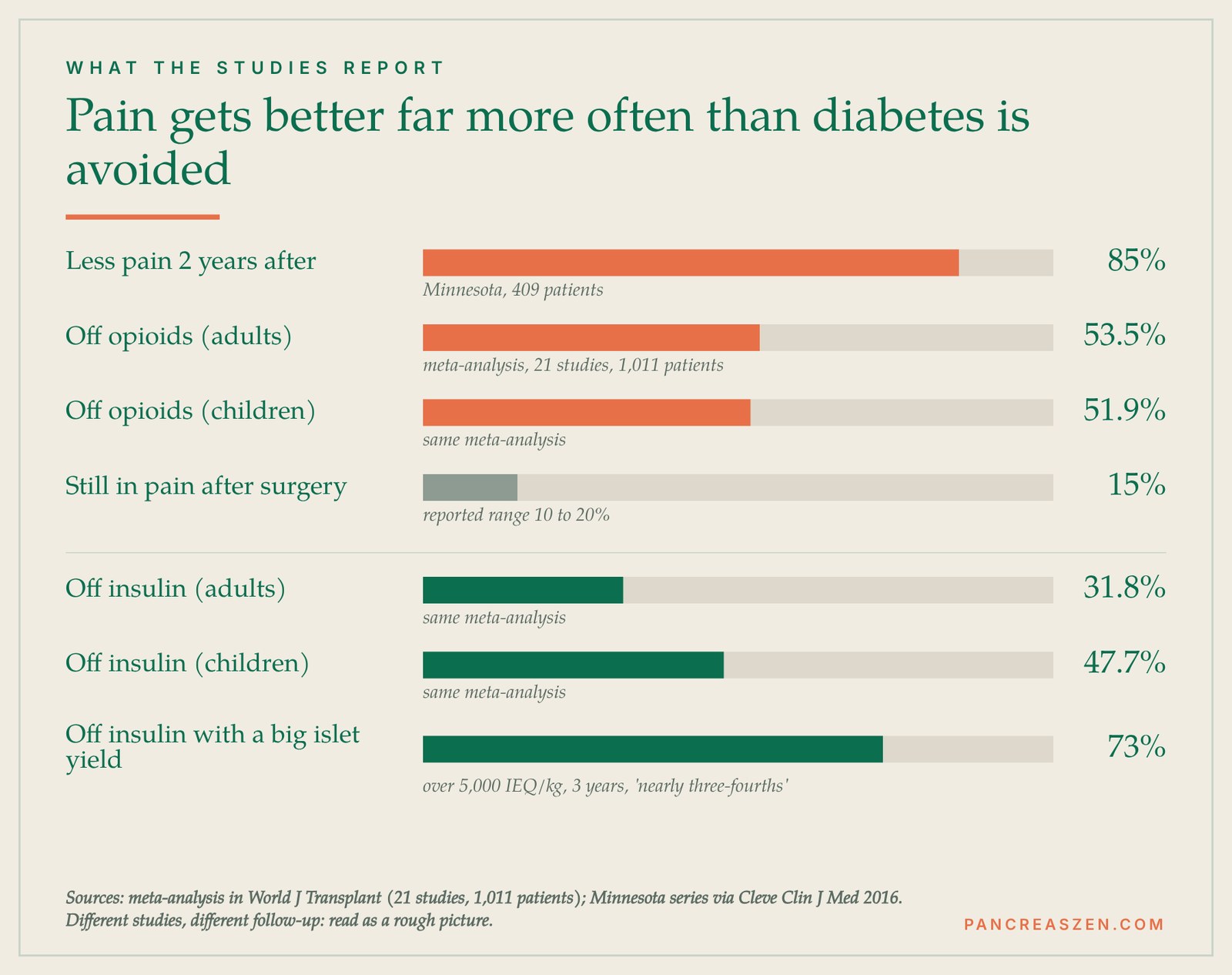 Chart of TPIAT outcomes: pain, opioid use and insulin independence